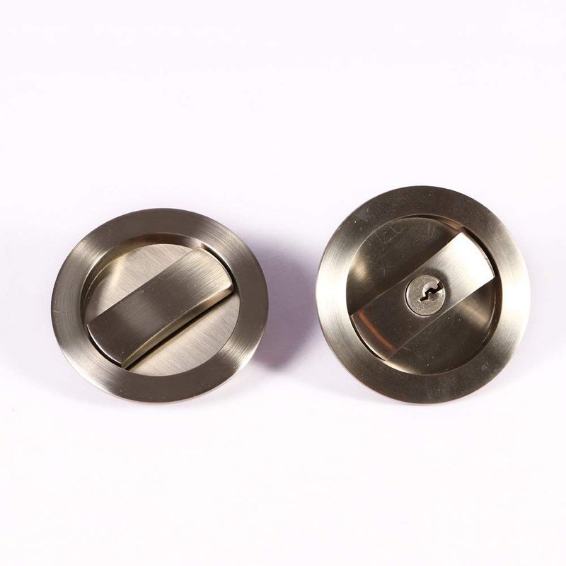 CCJH Invisible Barn Wood Sliding Door Gate Cup Handle Lock Hardware with Keys (Sliver (Dia-2.95") - Image 4